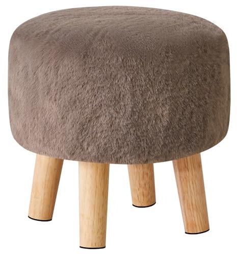 YMYNY Fußhocker, Ottoman, Massivholz Hocker, Runder Ottomane Hocker mit Holzbeinen, Pouf Couch Hocker, Sofa Fußstütze Hocker für Wohnzimmer Schlafzimmer 32×32×32CM Braun HBD035GR
