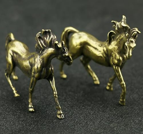 DUOLAIYUNSO Bronzefigur, 7 x 6 cm, Vintage-Stil, Metall, Messing, Pferd, Skulptur, Zuhause, Büro, Schule, Schreibtisch, Ornament, 2 Stück