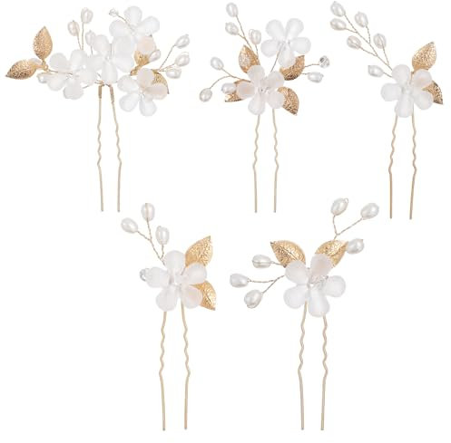 5 Stücke Haarspange Blume Braut Haarspangen Gold Perle Haarnadeln Haarspange Gold Braut Haarschmuck Perlen Haar Blume Hochzeit Haarschmuck Kommunion Mädchen Hairpin