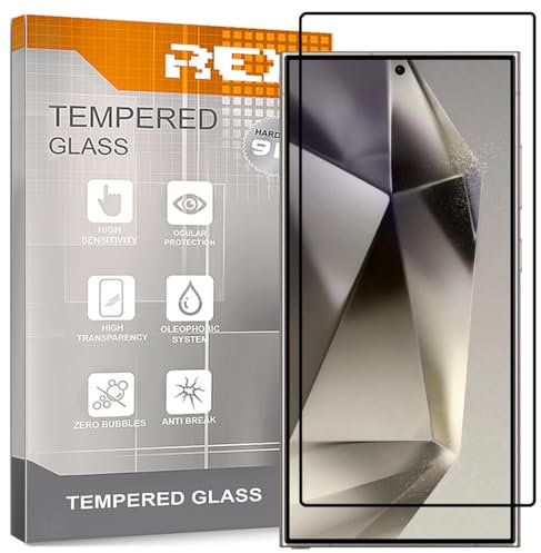 REY 2X Protector de Pantalla Curvo 3D para Samsung Galaxy S24 Ultra, Negro, Protección Completa, 3D / 4D / 5D