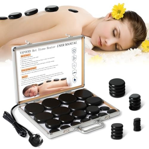 21Pcs Hot Stones Massage Kit with Heater, Professional Electric Hot Stone Massage Set, Massage Stones for Professional or Home spa, Relaxing, Healing, Pain Relief