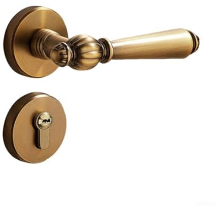 EasyByMall Boutons de porte rétro avec serrure et clé - Serrure de porte silencieuse - Pour porte intérieure en bois - Chambre à coucher - Bronze jaune - 142 mm