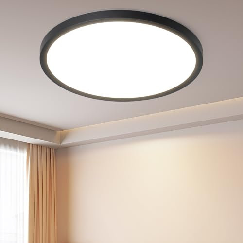 ZMH Deckenlampe LED Deckenleuchte Badezimmer - Ø30cm Badezimmerlampe Flach Schwarz Rhombenplatte Badlampe Rund Augenschutz Schlafzimmer Küchenlampe 24W Warmweiß Ultra Dünn Flurlampe für Küche Flur Bad