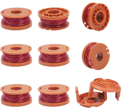 COEWUR 8 Pièces Bobines Rechange pour Coupe Herbes, Ø 1,6mm Bobine Rechange pour Coupe Bordure avec 2 Bouchons pour Les Tondeuses de La Série WORX
