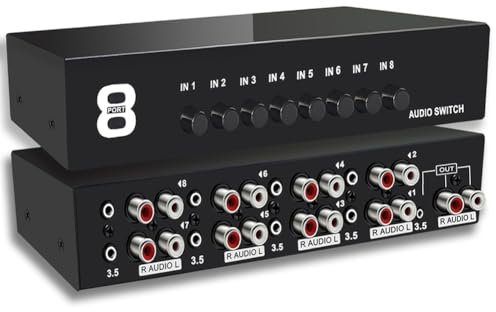 Eeuye 3,5 mm Aux + Cinch L/R Bidirektionaler Stereo-Audioschalter 8 EIN-1 Ausgang A/B Analoger Audio-Umschalter-Wahlschalter