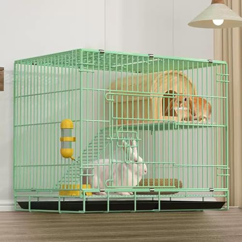 Jaula Conejo de 2 Capas, Conejera para Mascotas de Metal con Bandeja para Heces Extraíble y Almohadilla para los Pies, Fácil de Limpiar y Plegable, para Animales Pequeños, 70 X 50 X 60 cm(Green)