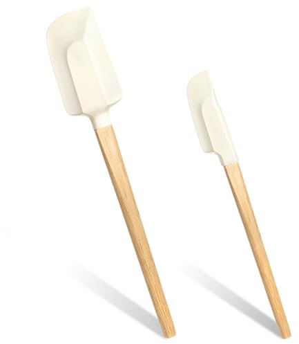 2 PCS Silicone Spatula Wood Handle, Rubber Spatulas for Cooking, Small Spatula Silicone Jar Scraper, Small Rubber Spatulas for Kitchen Cooking, Baking, Mixing