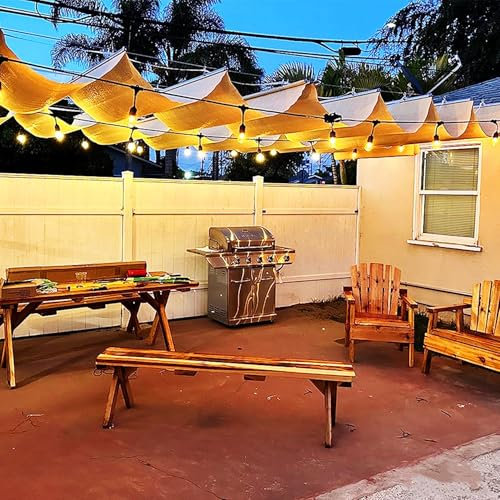 Retractable Waterproof Wave Awning Cover w/LED Light Strip, Outdoor Shade Sail Replacement Pergola Awning for Gardens Patios Decks and Gazebos(5'x39.4')