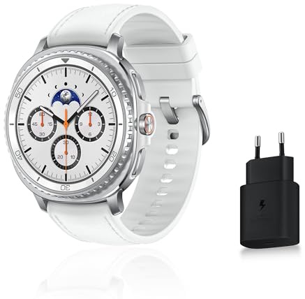Samsung Galaxy Watch8 Classic, Montre Connectée, Couronne rotative, Galaxy AI, Coach Sommeil, Coach Running, 4G, 46mm, Blanc, Chargeur Secteur Rapide 25W Inclus, Version FR