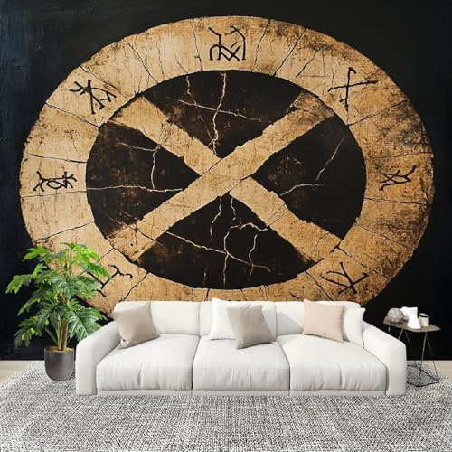 PatróN de Runas Retro Fotomurales Pared Papel Pintado 350x256 cm MarróN Tejido No Tejido Fotomurales Dormitorio Para la sala Decoración de pared tipo póster Fondo De Pantalla