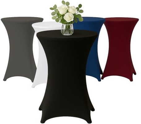 Stehtischhusse für Bistrotisch mit 4 verstärkten Fußlaschen elastisch Stretch OEKO-TEX zertifiziert Ø 60-65x110-120 cm Schwarz (1 Stück)