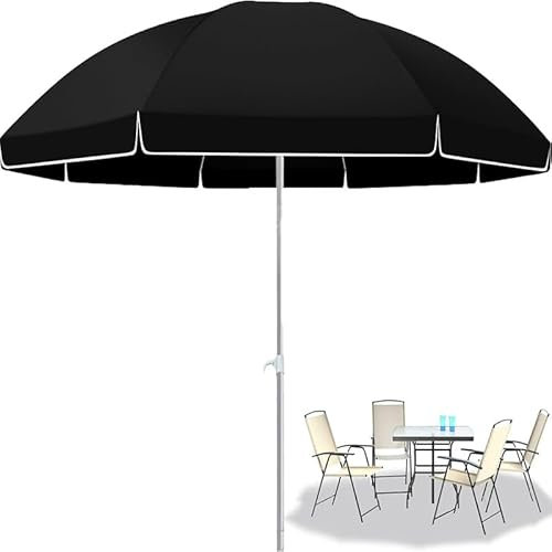 Sombrilla de playa portátil, sombrilla redonda de 1,8 m, sombrilla para mesa de mercado, parasol de patio al aire libre, protección UV, toldo ligero para jardín, color negro
