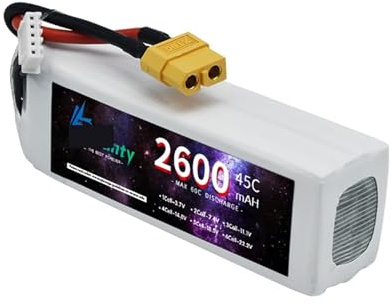 Batterie LiPo 4S 14,8 V 1500 mAh, 1800 mAh, 2200 mAh, 2600 mAh, 3300 mAh, 3000 mAh, 45 C/60 C, Compatible avec Les Drones RC FPV, quadricoptères, Voitures de Course Deans/XT60(4S2600 45C XT60)