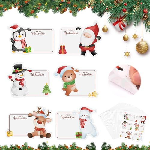 120 Stück Weihnachtsetiketten Selbstklebend Aufkleber Weihnachten Weihnachtsaufkleber zum Beschriften Weihnachts Geschenkanhänger Sticker Weihnachten für Papiertüten Geschenktüten Adventskalender (A)