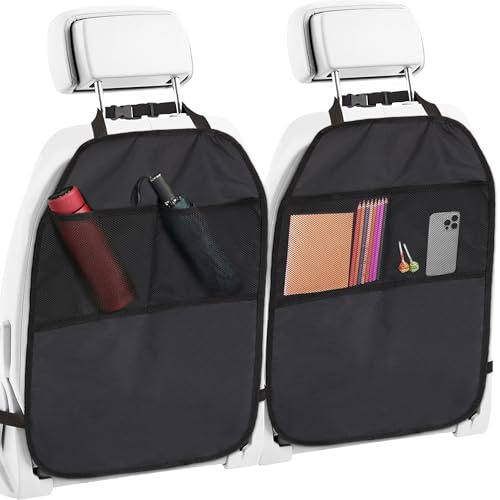 Songella Auto Rückenlehnenschutz Sitzschutz Auto Rückenlehne Schutzmatte mit 2 Netztaschen 2 Stück Schwarz für die Rückseite der Vordersitze