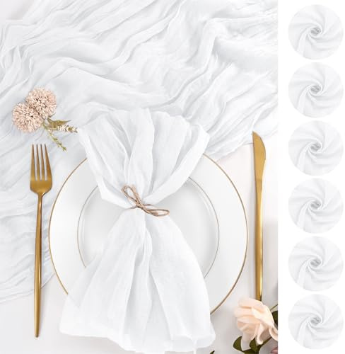 24 Stück Weiß Käsetuchservietten, 50 x 50 cm Stoffservietten, große rustikale Boho-Gaze-Dinner-Serviette, waschbare Tischserviette für Hochzeit, Party, Brautparty, Babyparty, Tischdekoration