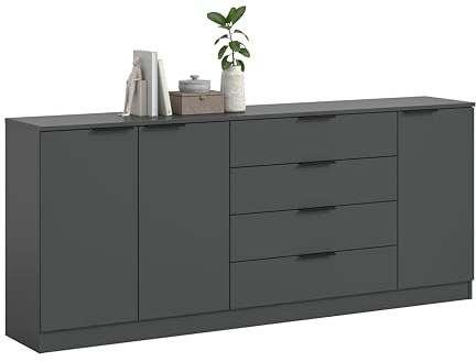 xonox.home – Kommode Kopenhagen 185x80x35 cm in Anthrazit – Extra breite Kommode mit viel Stauraum für Wohn- und Schlafzimmer – modernes, pflegeleichtes Design für mehr Ordnung