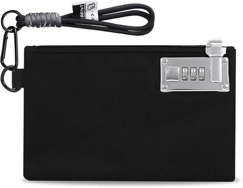 Sac à Argent Étanche,Sac à Documents avec Serrure à Combinaison, pour Téléphone, Protège Argent, Téléphone, Carte Bancaire, Portefeuille 21 cm x 13 cm, pour Photos de Valeur, Passeport, Bijoux