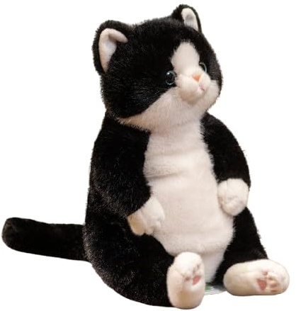 Xiyocadt Kuscheltier Katze Liegend Eine Nachdenkliche PlüSchkatze, Die FüR Jungen Und MäDchen Sitzt. Simulation Kurzhaar Nette Katze (45cm,Schwarzer)