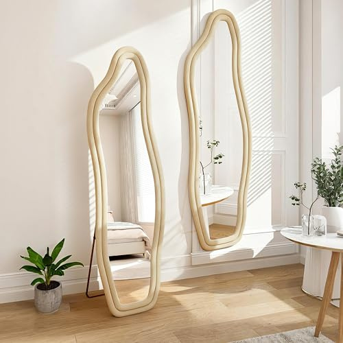 Specchio a figura intera 160 x 50 cm, specchi da terra con cornice in lega di alluminio, grande specchio asimmetrico irregolare moderno a forma di nuvola per camera da letto, bagno e soggiorno, dorato