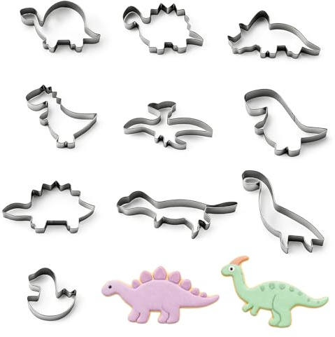 MINGBOLIN 10 Dinosaurier-Keksausstecher aus Edelstahl für Kinder | 10 Dino-Motive aus 430 Edelstahl für Plätzchen, Fondant und Tortendeko – Backzubehör für Kindergeburtstag und Dino-Party