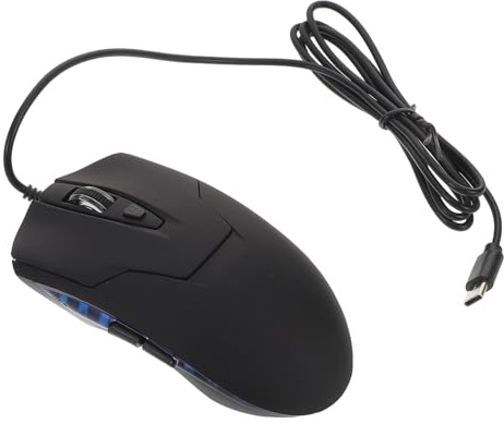 Warmhm Souris de Jeu Noire avec Rétroéclairage LED Filaire USB-c 4 Niveaux de Dpi 6 Boutons Ergonomiques Compatibilité Polyvalente pour PC et Tablette