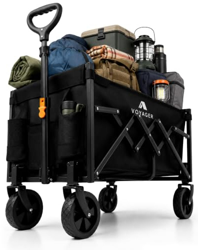 Voyager Lightweight Camping Wagon 70L, 100kg Folding Utility Trolley with Smooth-Rolling Wheels for Grass, Gravel & Firm Ground, Compact Collapsible Cart for Festival, Garden & Camping (40x71x44cm)