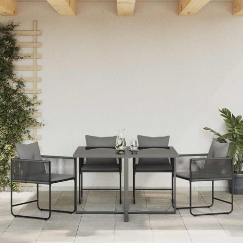 kithwjll Gartenstuhl Set mit Kissen, 4-teilig Schwarz Anthrazit PE-Rattan, Outdoor Balkonstuhl für Terrasse und Garten, wetterfest, 110 kg Belastbarkeit