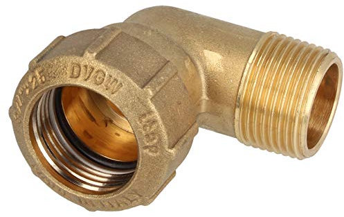 Messing-Klemmverbinder 90° Winkel mit AG 1 Zoll x Ø 32 mm mit DVGW Zulassung, temperaturbeständig von -20 °C bis 120 °C - für PE-Rohr