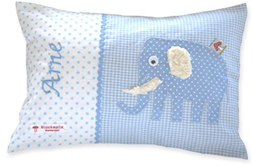 Glückspilz Namenskissen Babykissen I Elefant I Hellblau I 25 x 35 cm