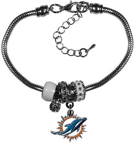 Siskiyou Damen Nicht verwenden Miami Dolphins Euro Bead Armband, Weiß, 19,1 cm