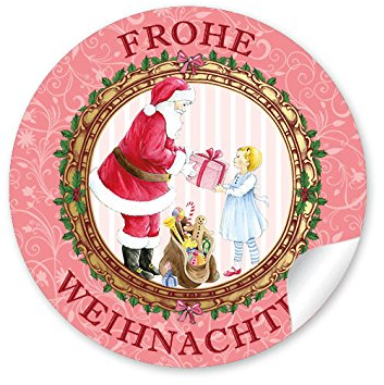 24 Weihnachtsaufkleber FROHE WEIHNACHTEN WEIHNACHTSMANN NOKOLAUS ROT NOSTALGIE VINTAGE RETRO Weihnachten • Papieraufkleber Sticker Aufkleber Etiketten • Format 4 cm rund matt