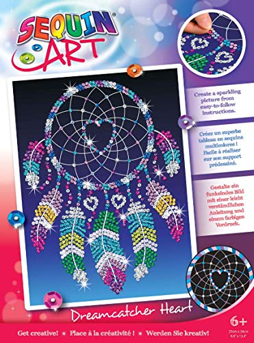 MAMMUT 8011620 - Sequin Art Paillettenbild Traumfänger Herz, Steckbild, Komplettset, Styropor-Rahmen, Bildvorlage, Pailletten, Steckstifte, Anleitung, Bastelset für Kinder ab 6 Jahren