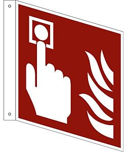 Feuerlöscher Fahnenschild 150 x 150 mm – Langnachleuchtendes 55/8 mcd DIN 67510 Leuchtklasse B Kunststoff Schild, doppelseitig Bedruckt, ASR A1.3 / ISO 7010, Brandschutzzeichen, Innen- & Außenbereich