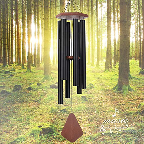 Große Windspiele für den Außenbereich mit tiefem Klang, 111,8 cm, Gedenk-Windspiel, Outdoor-Windspiele als Geschenk zum Einzug, Muttertag, Weihnachten, Dekoration für Terrasse, Garten und Hof, schwarz