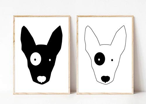 Din A4 Kunstdruck 2-teilig ungerahmt - Hund Terrier Bullterrier Zeichnung Grafik schwarz, Deko, Geschenk Druck Poster Bild