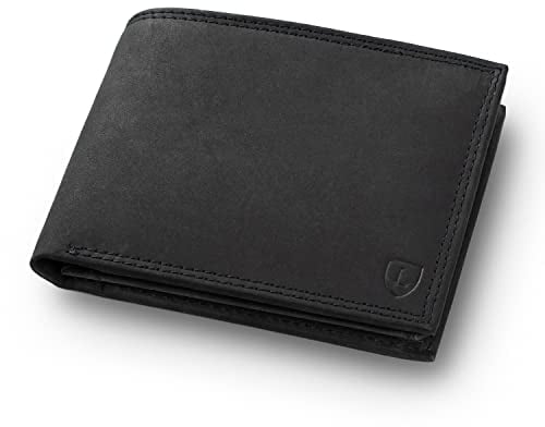 iClassy Querformat - Echtleder Geldbörse handgemacht und doppelt genäht Herren Portemonnaie mit Münzfach und Platz für 14 Karten + 1 Sichtfach mit RFID NFC Schutz - Geschenk | (Schwarz Vintage)