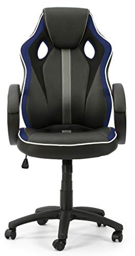 VS Venta-stock Sillón de Oficina elevable y reclinable Formula tapizado con Piel sintética y Tela de Rejilla, Color Negro y Azul, reposabrazos Acolchado