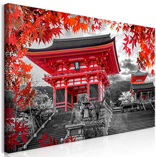 murando - Tableau décoratif ville 140x70 cm - Impression sur toile colorée - Décoration murale pour salon et chambre - Gris rose marron - Architecture japon orienter zen d-C-0160-b-a