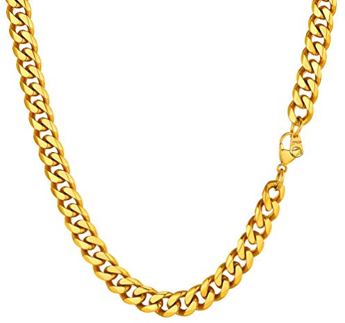 PROSTEEL Collana Uomo a Catena Barbazzale Cubana Larga Grossa Robusta, Larghezza 9 mm, Lunghezza 55 cm, Acciaio IONX Placcato Oro 18K, Hip Hop Punk Rap, Oro, Regalo Perfetto (con Confezione)