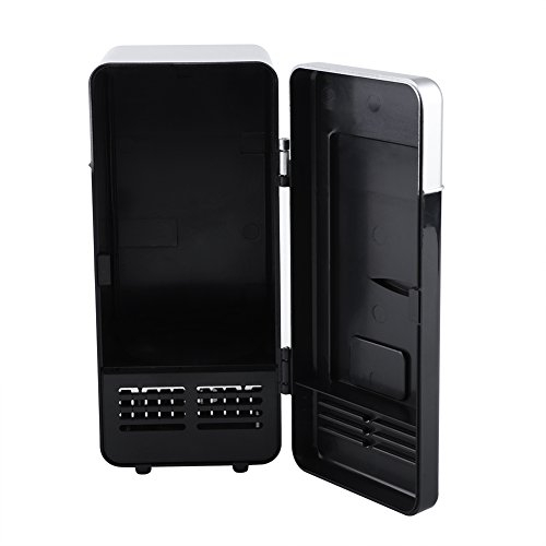 Mini USB Fridge Portable LED Mini USB Refrigerator USB Refrigerator Drinks Beverage Cans Refrigerator and Heater for Your Daily life(black)