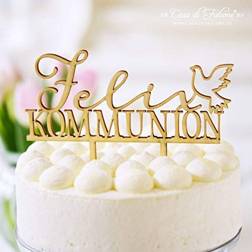 Personalisierter Caketopper Kommunion Taube | Tortenstecker, Holz roh oder Acryl in 10 verschiedenen Farben erhältlich | Mit deinem Wunschnamen/Wunschtext für Taufe/Kommunion/Konfirmation