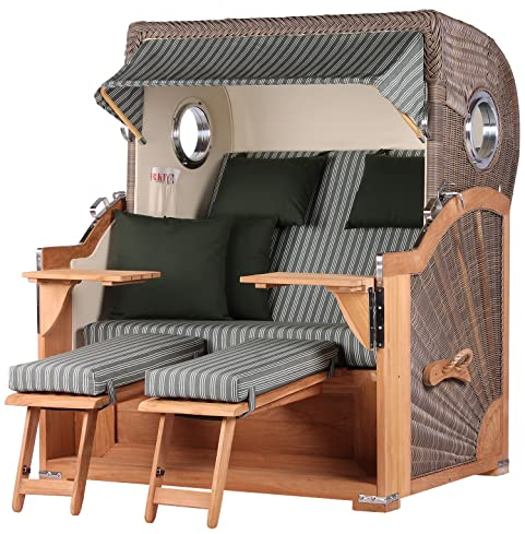 bene living Strandkorb Königssee Ostsee Volllieger Teak Bullauge - PE grau - Modell 504