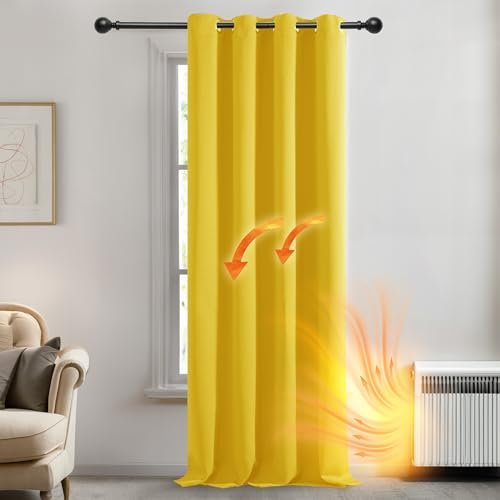 Deconovo Christmas Decorations Eyelet 108 Inch Drop Thermal Insulated Blackout Curtain for Living Room 52x 108 Mellow Yellow 1 Panel