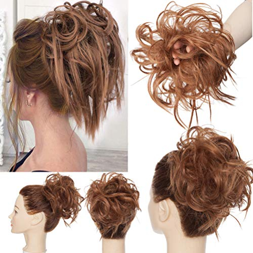 Haarteil Dutt Haargummi mit Haaren Glatt struppige Haarknoten Hochsteckfrisuren Synthetik günstig Haarverlängerung für Frauen Light Auburn