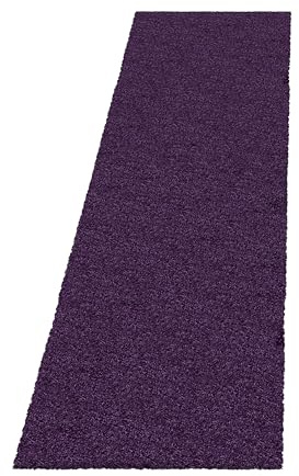 SIMPEX Shaggy Hochflor Teppich Lila 80x250 cm Extra Weich & Waschbar Jute Rückseite für Fußbodenheizung, Einfarbig & Flauschig für Wohnzimmer & Schlafzimmer
