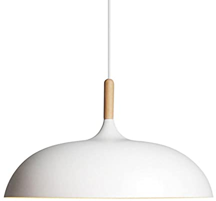 Yenisai Modern Design Hängelampe Retro Rund Kronleuchter Holz Metall LED Pendellampe Nordisch Pendelleuchte für Bar Hotel Büro Halle Teehaus-Weiß