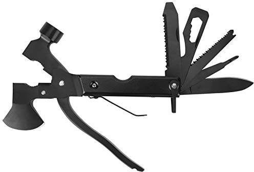 Camping Axt Beil, 15 in 1 Outdoor Survival Multitool Klein Axt, 18cm Multifunktionswerkzeug Aluminium Griff Camping Beil mit Scheide, Spaltaxt Outdoor Axt, für Camping, Wandern, Notfall, Schwarz