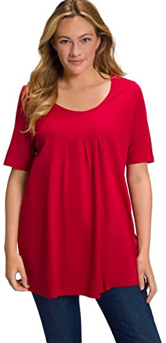 Ulla Popken Damen T-shirt, Zierfalten, A-linie, Rundhals, Halbarm, Modal, Mohn, 46-48 EU