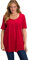 Ulla Popken Damen T-shirt, Zierfalten, A-linie, Rundhals, Halbarm, Modal, Mohn, 46-48 EU